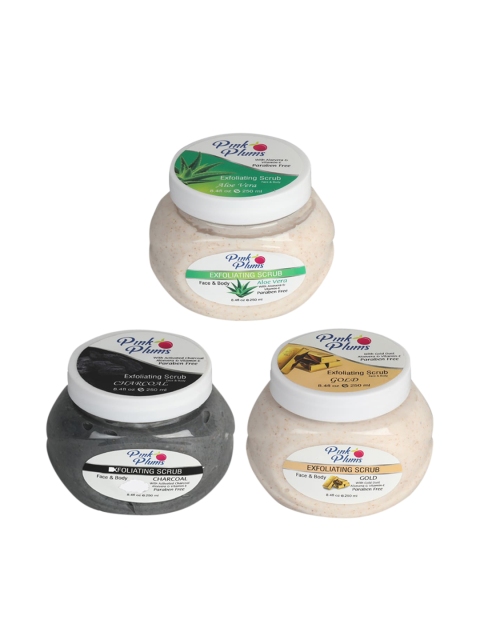 

Pink Plums Aloevera-Charcoal-Gold Face & Body Exfoliating Scrubs 750 ml, Beige