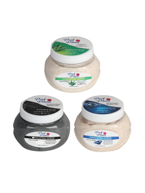 

Pink Plums Aloevera-Charcoal-Diamond Face & Body Exfoliating Scrubs 750 ml, Beige