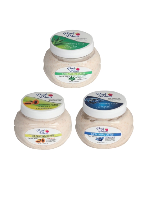 

Pink Plums Set of 3 Aloevera Diamond Papaya Face & Body Exfoliating Scrubs, Multi