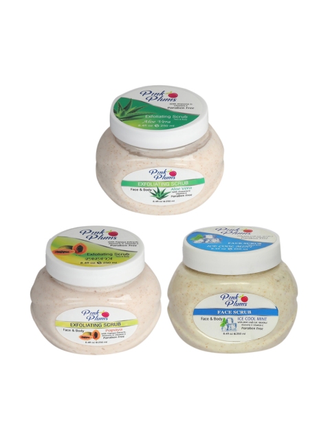 

Pink Plums Aloevera-Ice Cool Mint-Papaya Face & Body Exfoliating Scrubs 750 ml, Multi
