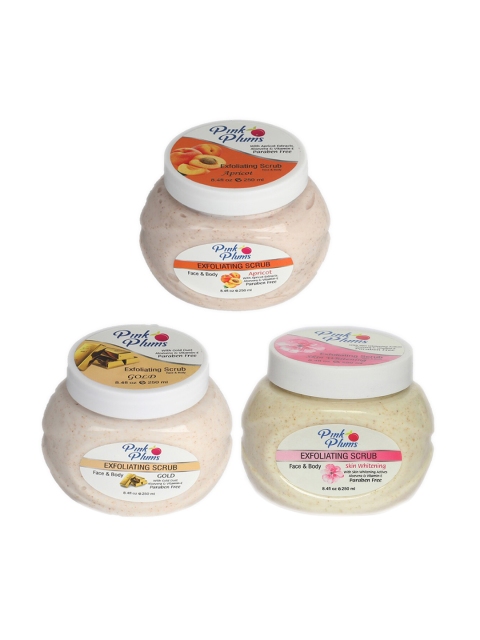 

Pink Plums Set of 3 Apricot Gold Skin Whitening Face & Body Exfoliating Scrubs, Off white