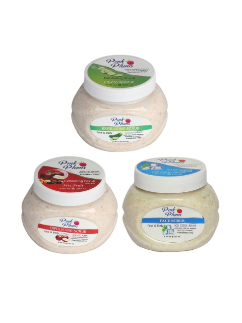 

Pink Plums Cucumber - Fruit Mix - Ice Cool Mint Face & Body Exfoliating Scrubs 750 ml, Off white