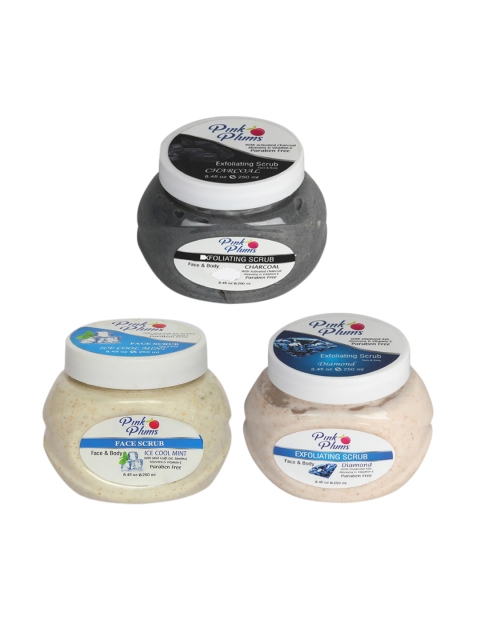 

Pink Plums Charcoal - Diamond - Ice Cool Mint Face & Body Exfoliating Scrubs 750 ml, Off white