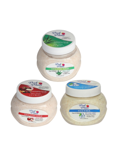 

Pink Plums Aloe Vera - Fruit Mix & Ice Cool Mint Face & Body Exfoliating Scrubs 750 ml, Multi