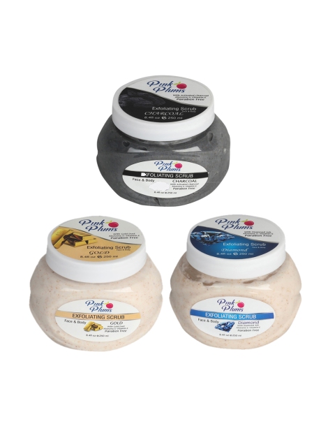 

Pink Plums Charcoal, Gold & Diamond Face & Body Exfoliating Scrubs 750 ml, Multi