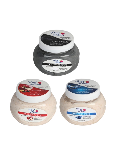 

Pink Plums Charcoal, Fruit Mix & Diamond Face & Body Exfoliating Scrubs 750 ml, Beige