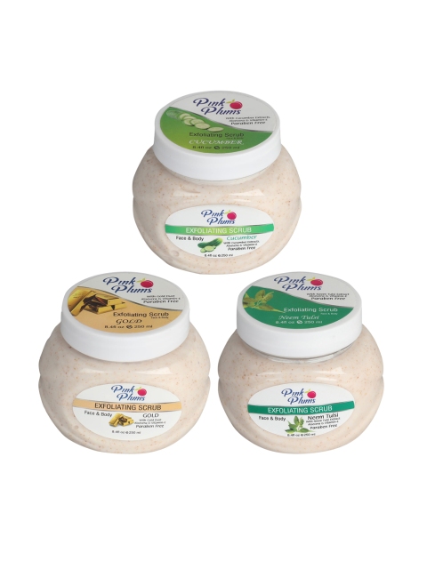 

Pink Plums Cucumber - Gold & Neem Tulsi Face & Body Exfoliating Scrubs 750 ml, Multi