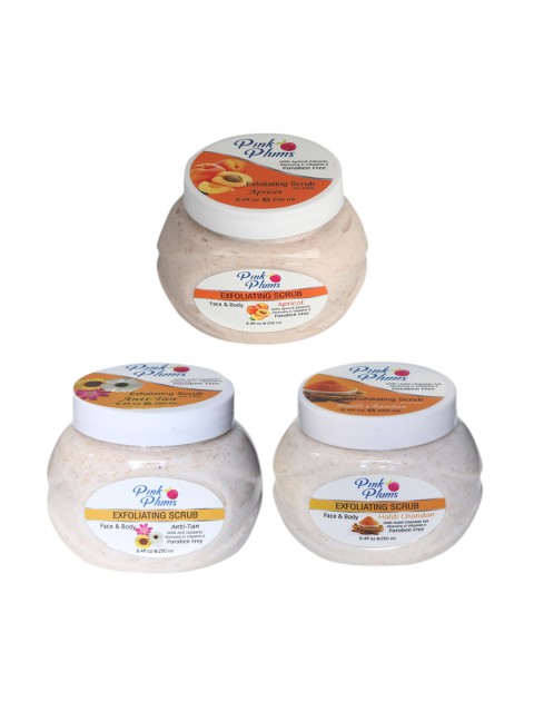 

Pink Plums Set of 3 Apricot Haldi Chandan Anti-Tan Face & Body Scrubs, Multi