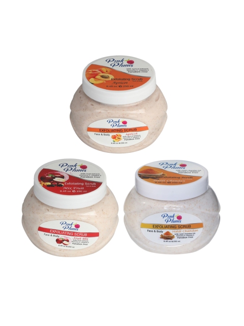 

Pink Plums Set of 3 Apricot, Fruit Mix & Haldi Chandan Face & Body Scrubs 250 ml Each, Multi