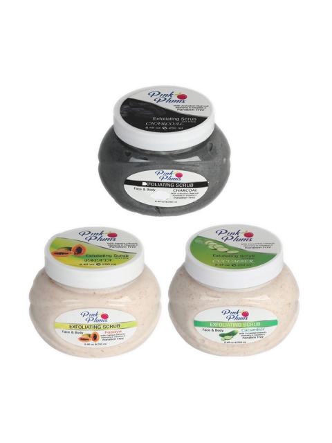 

Pink Plums Charcoal, Cucumber & Papaya Face & Body Exfoliating Scrubs 750 ml, Beige