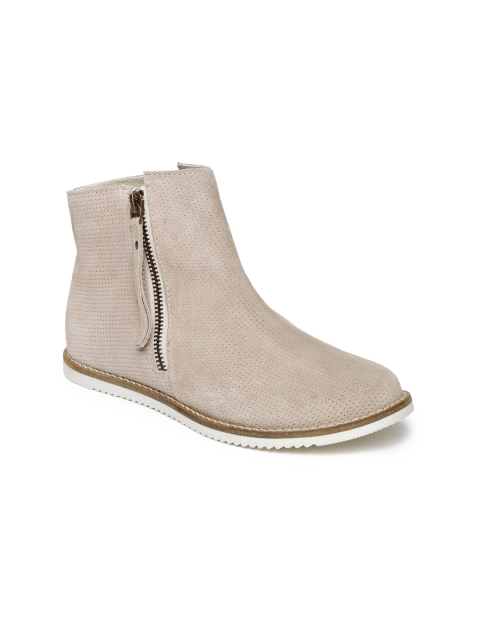 

Carlton London Women Grey Solid Suede Mid-Top Flat Boots