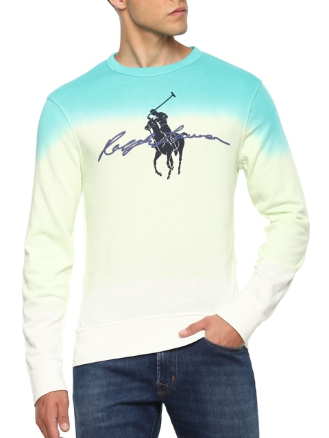 

Polo Ralph Lauren Men White & Blue Printed Colourblocked Pullover Sweatshirt