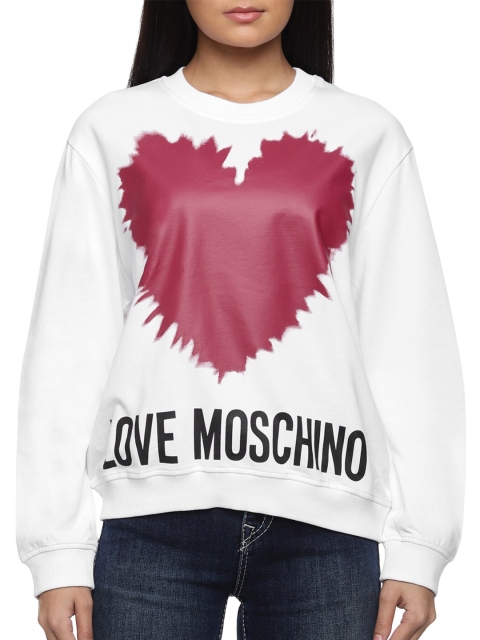 

LOVE MOSCHINO Women White & Red Printed Pure Cotton Sweatshirt