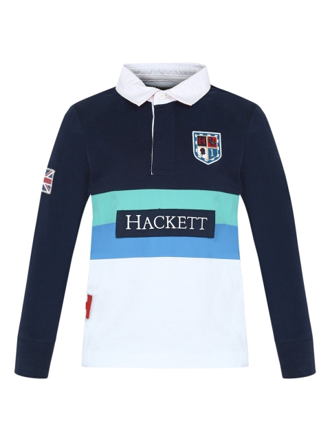 

HACKETT LONDON Boys Navy Blue & White Colourblocked Polo Collar T-shirt