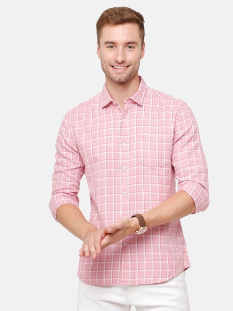 

Swiss Club Men Pink & White Slim Fit Checked Pure Cotton Casual Shirt