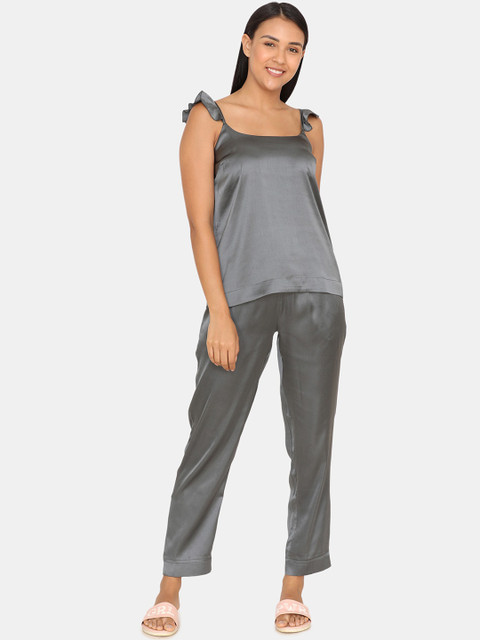 

Zivame Women Grey Satin Night Suit