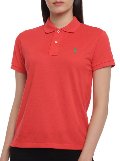 

Polo Ralph Lauren Women Red Polo Collar Slim Fit T-shirt