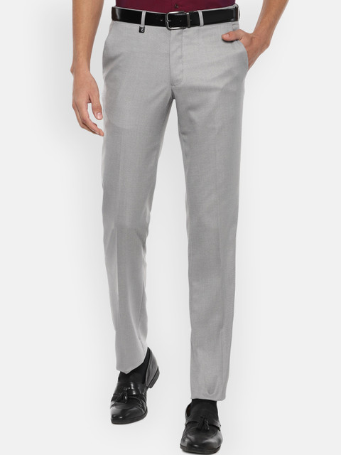 

V Dot Men Grey Textured Slim Fit Formal Trousers