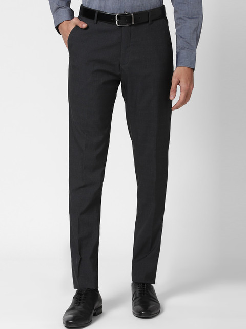 

Peter England Men Black Checked Slim Fit Trousers