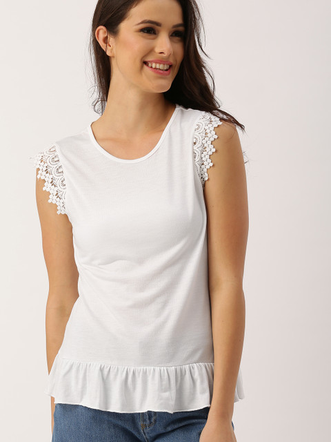 

DressBerry Women White Self-design Regular Top