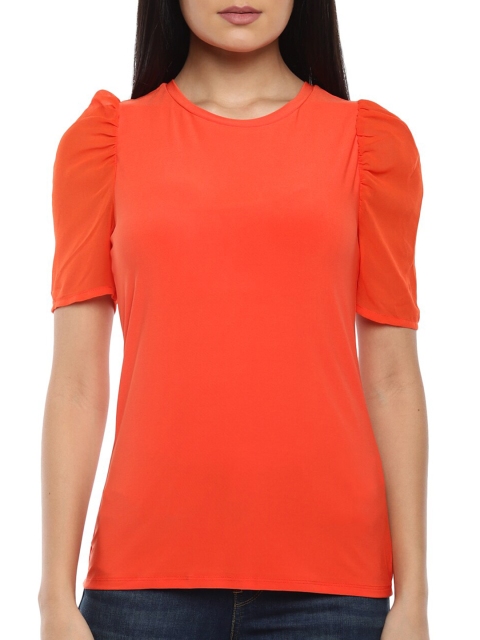 

DKNY Red Puff Sleeves Pure Cotton Top