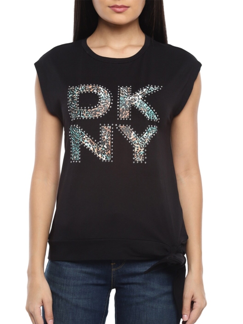 

DKNY Black Brand Logo Print Extended Sleeves Pure Cotton Top