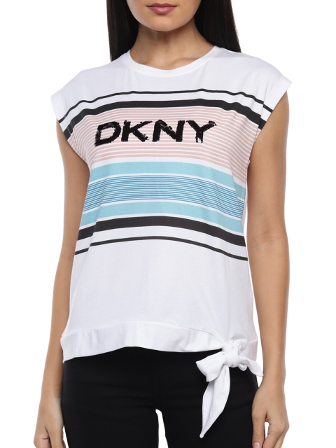 

DKNY Women White Striped Top