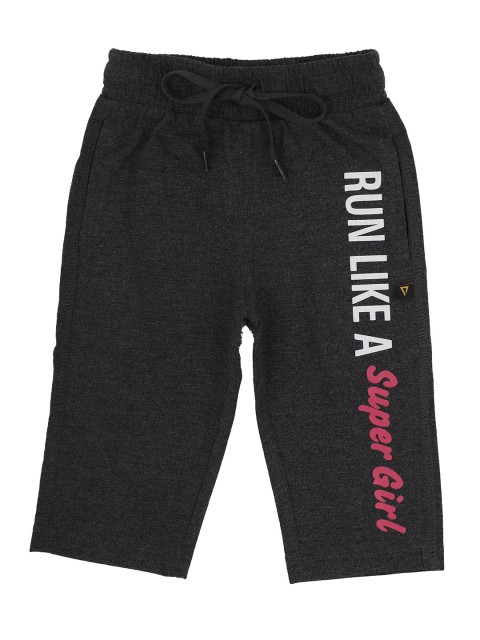 

PROTEENS Girls Grey Melange & White Printed Capris