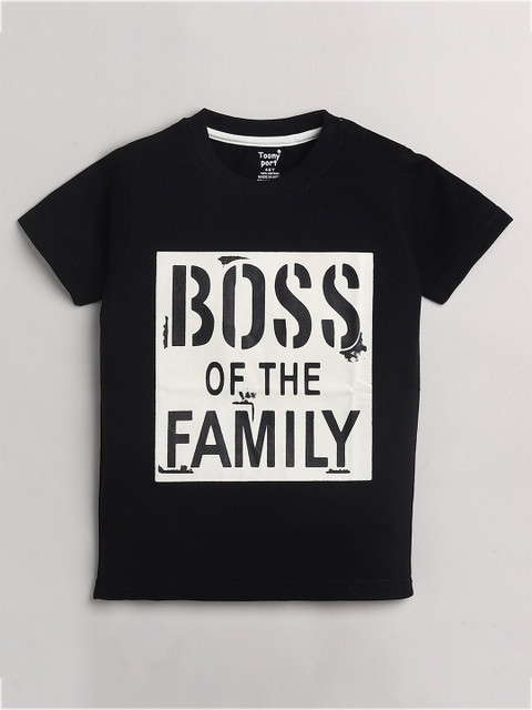 

Toonyport Boys Black & Off White Typography Printed Pure Cotton T-shirt