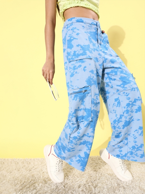 

DressBerry Women Stunning Blue Tie and Dye Pockets Please Trousers
