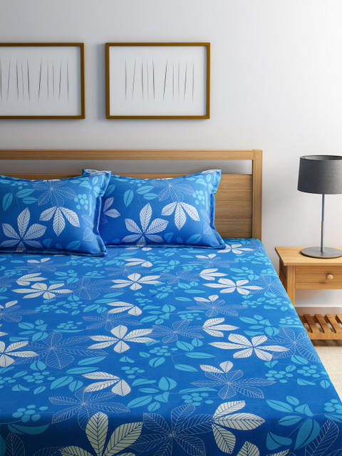 

WELHOME Blue 130 TC Double Bedsheet with 2 Pillow Covers
