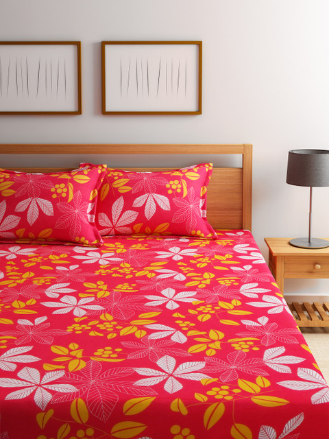 

WELHOME Red & Yellow 130 TC Double Bedsheet with 2 Pillow Covers