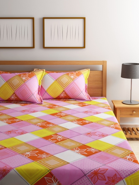 

WELHOME Pink 130 TC Double Bedsheet with 2 Pillow Covers
