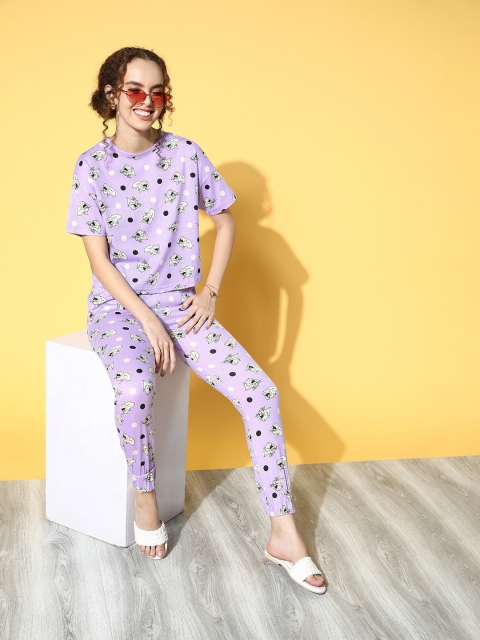 

Cartoon Network by Dressberry Women Lavender & Black Tom & Jerry Print Pyjama Set