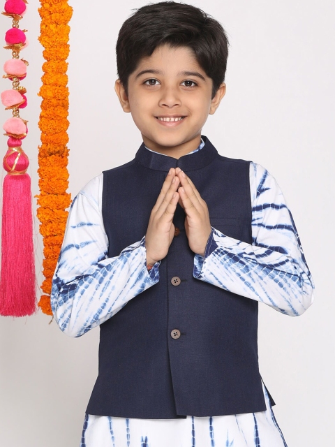 

VASTRAMAY Boys Navy Blue Solid Slim Fit Woven Nehru Jacket