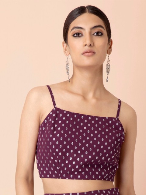 

INDYA Purple & White Print Georgette Bralette Crop Top