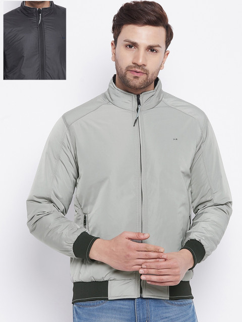 

Okane Men Grey & Black Reversible Bomber Jacket