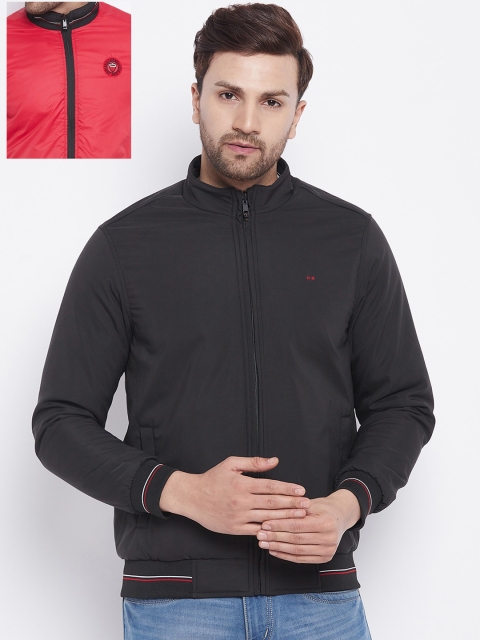 

Okane Men Black Reversible Outdoor Bomber with Patchwork Jacket