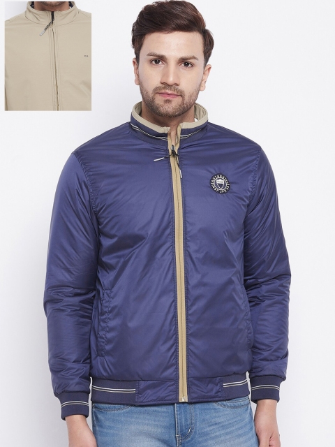 

Okane Men Khaki Reversible Outdoor Bomber with Patchwork Jacket