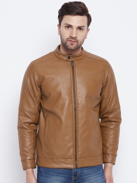 

Okane Men Tan Brown Biker Jacket