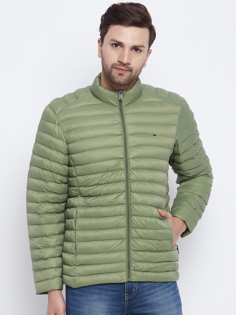 

Okane Men Olive Green Lightweight Outdoor Puffer Jacket with Patchwork