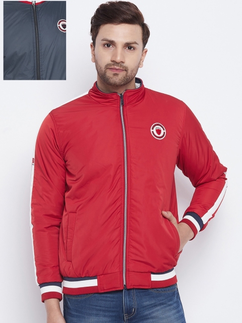 

Okane Men Red & Navy Blue Reversible Bomber Jacket