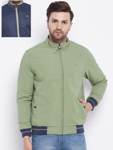 

Okane Men Olive Green & Blue Reversible Bomber Jacket