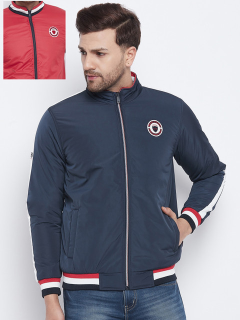

Okane Men Navy Blue & Red Reversible Bomber Jacket
