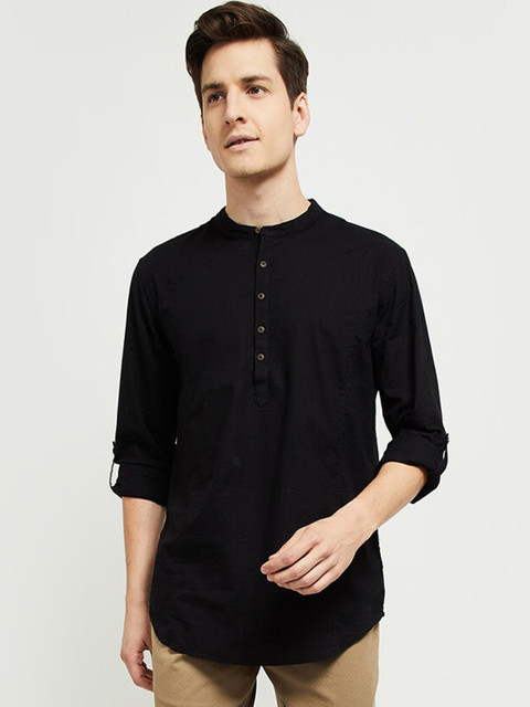 

max Men Black Regular Fit Solid Opaque Cotton Casual Shirt