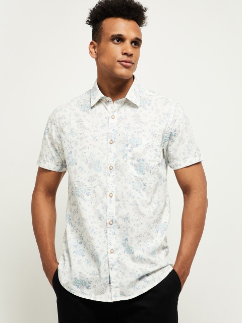 

max Men Cream-Coloured Floral Printed Pure Cotton Casual Shirt