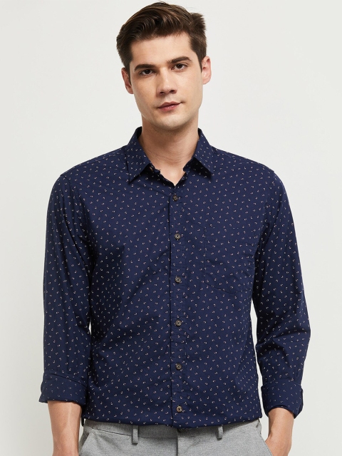 

max Men Navy Blue Cotton Printed Casual Shirt