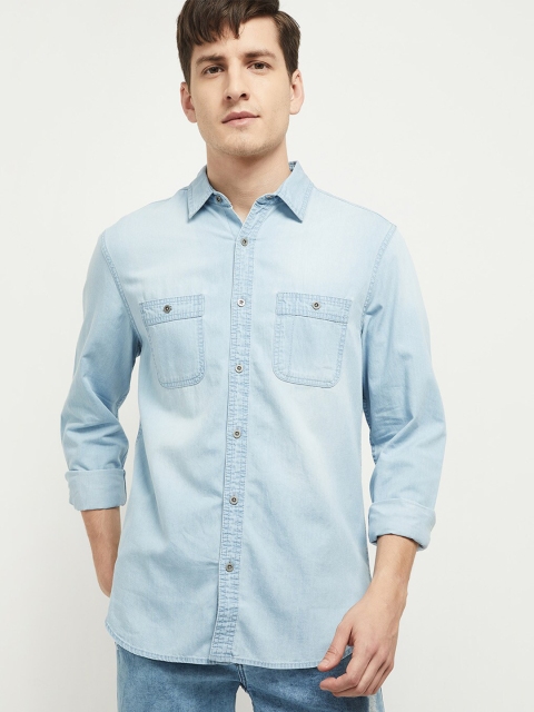 

max Men Blue Faded Casual Shirt