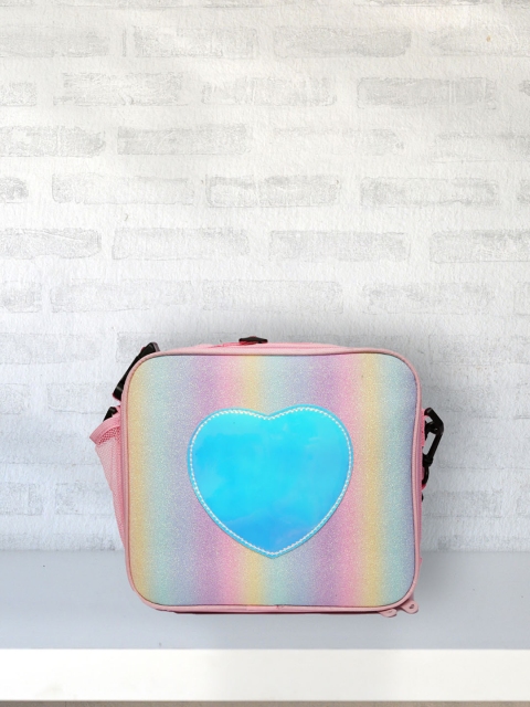 

POPLINS Kids Pink & Blue Holographic Heart Lunch Bag