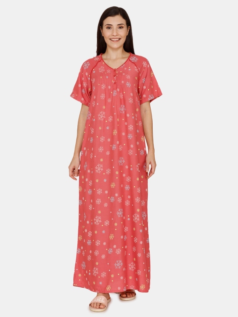 

Zivame Women Red Printed Maxi Nightdress
